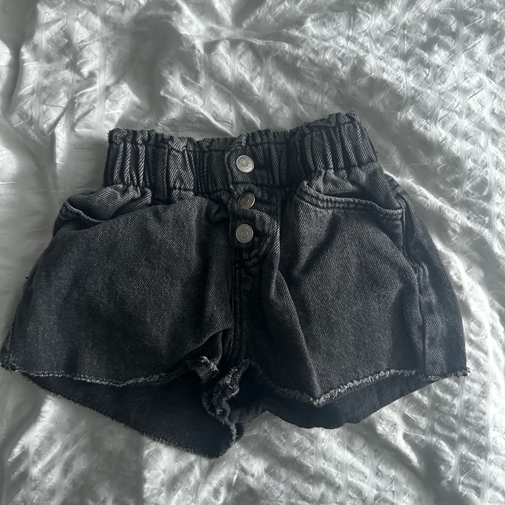 Zara Black Denim Paperbag Waist Shorts